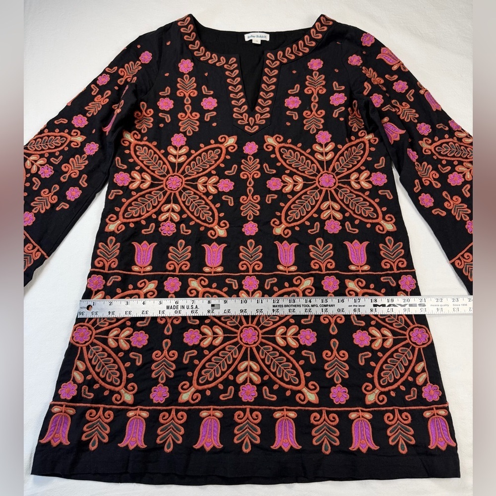 Roller Rabbit Black Pink Embroidered Boho Mini Dress Tunic Shift Dress XS - Picture 9 of 12